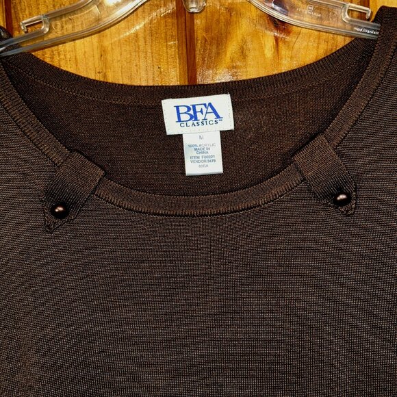 VTG BFA Classics Brown Knit Scoop Neck Sweater M Grandmacore Cozy Pullover - Picture 2 of 5